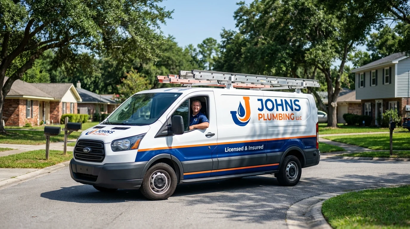 Johns Plumbing LLC service van in Martinsville, IN