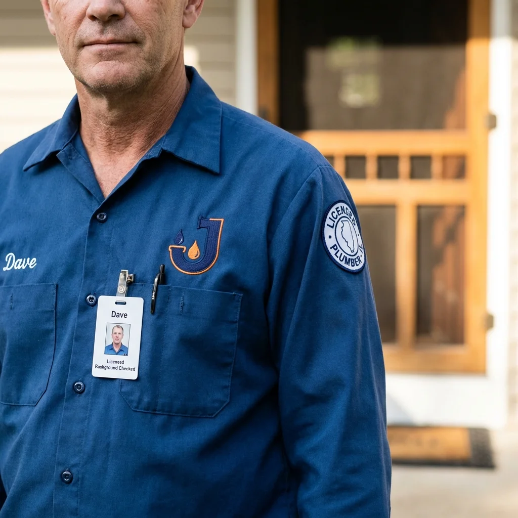 Licensed plumber showing ID badge in Martinsville, IN