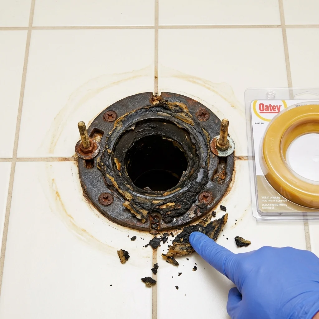 Failed wax ring showing water seepage at the base of a toilet in a Martinsville, IN home